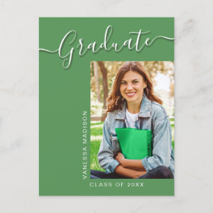 Modern Grad Grönt 1 Photo Elegant Script Vykort