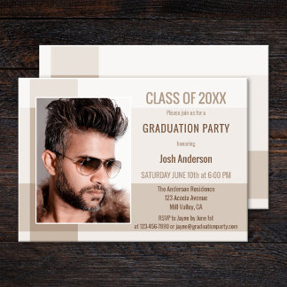 Modern Grad Guy Minimalist Photo Party-inbjudan Inbjudningar