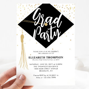 Modern GRAD Hat Cap Black Guld Studentfest Inbjudningar