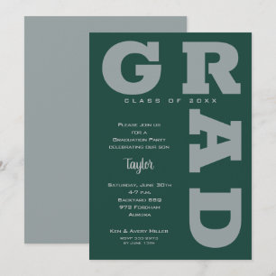 Modern GRAD Mörk grönt Grått Studenten Inbjudningar