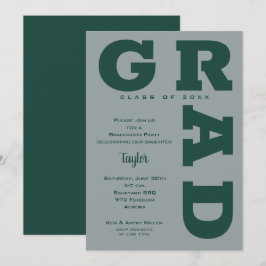 Modern GRAD Mörk grönt Grått Studenten Inbjudningar