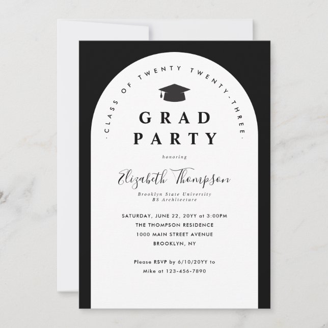 Modern GRAD PARTY Arch Student Cap Studenten Inbjudningar (Framsida)