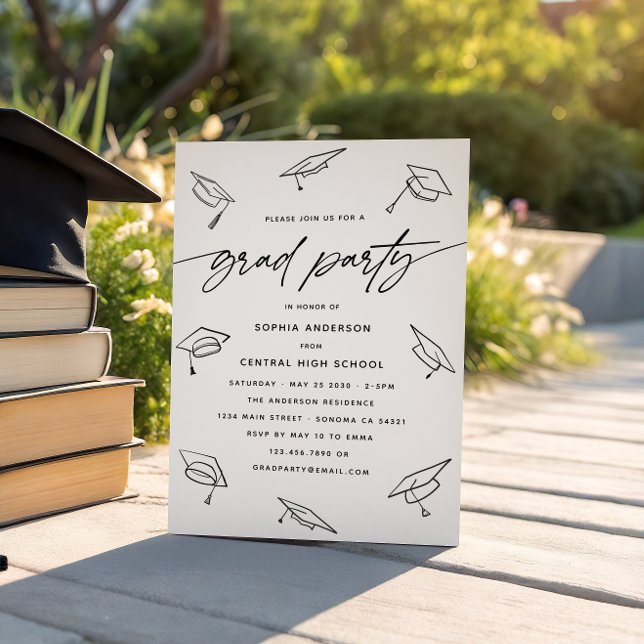 Modern Grad Party Calligraphy Script Line Doodle Inbjudningar (Skapare uppladdad)