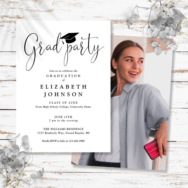 Modern Grad Party-skript, foto Studenten Inbjudningar (Modern Grad Party Script Photo Graduation Invitation)