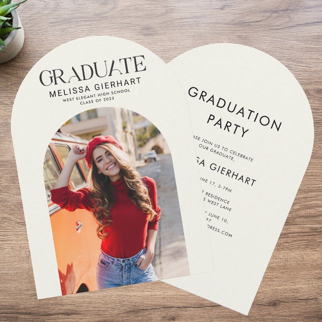 Modern Grad Photo 2025-Studentfest Inbjudningar (Graduation 2025 Champagne Photo Arch Party Invitation)