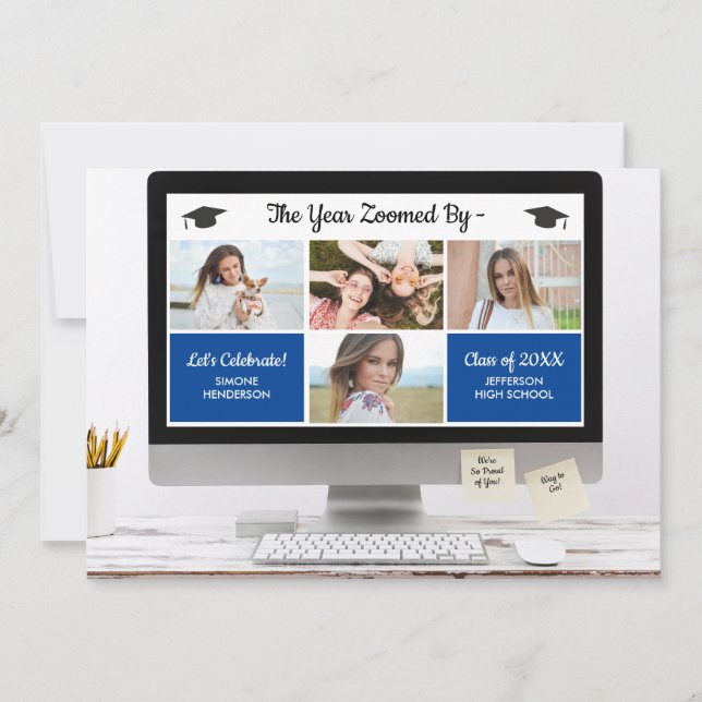 Modern Grad Photo Collage Funny Studentfest Inbjudningar (Framsida)