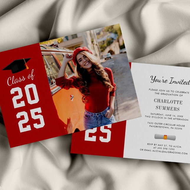 Modern Grad Photo Studenten 2025 Party Inbjudningar (Modern Graduation Elegant Photo Party Invitation)