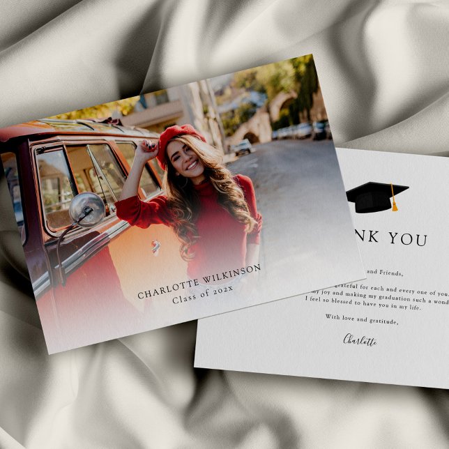 Modern Grad Photo Studenten 2025 Tack Kort (Graduation Photo Elegant Senior Thank You Card)