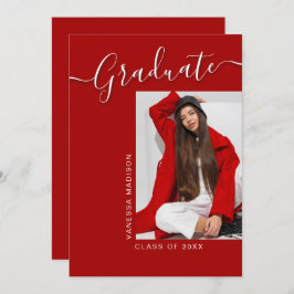 Modern Grad | Red 1 Photo Elegant Script Meddelande