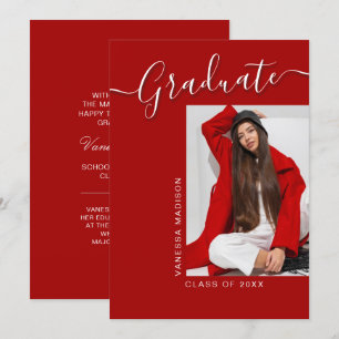 Modern Grad Red 1 Photo Elegant Script Meddelande