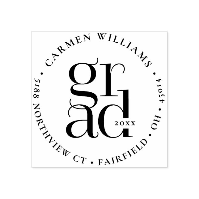 Modern Grad Round Returadress Wood Art Frimärke Stämpel (Tryck)