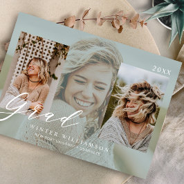 Modern Grad Script-Grönt - överlägg Grad 3-foto Inbjudningar