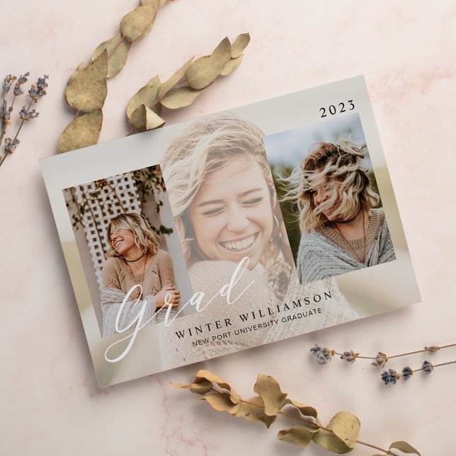 Modern Grad-skript Cream Overlay Grad Three Photo Inbjudningar (Skapare uppladdad)