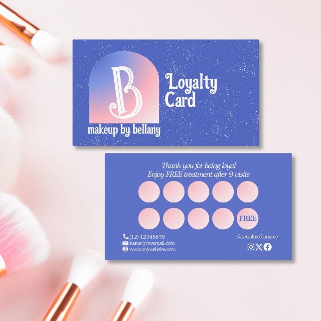 Modern Gradient Blue Rosa Monogram Makeup Artist Lojalitetskort (Skapare uppladdad)