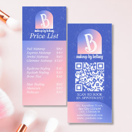 Modern Gradient Blue Rosa Monogram Makeup Artist Reklamkort