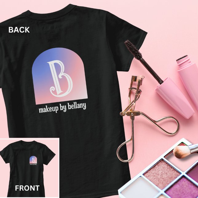 Modern Gradient Blue Rosa Monogram Makeup Artist T Shirt (Skapare uppladdad)
