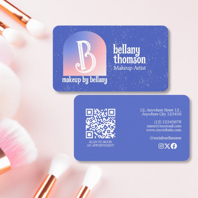Modern Gradient Blue Rosa Monogram Makeup Artist Visitkort (Skapare uppladdad)