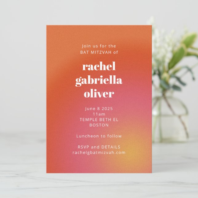Modern Gradient Orange Bat Mitzvah-firande Inbjudningar (Stående Fram)