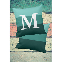 Modern Gradient Teal Rand Big Brev Monogram Kudde