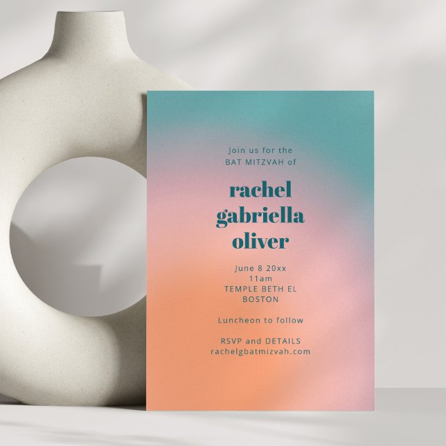 Modern Gradient Teal Rosa Bat Mitzvah Fetstil Inbjudningar (Skapare uppladdad)