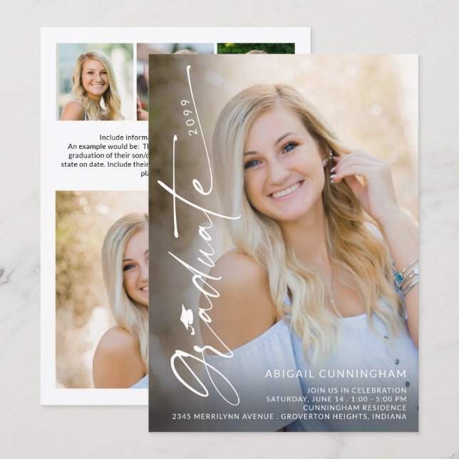 Modern Graduate 5 Photo Graduation Inbjudningar (Fram/baksida)