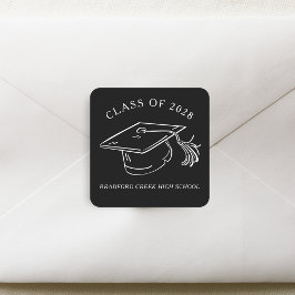 Modern Graduate Cap Doodle Class of Graduation Fyrkantigt Klistermärke