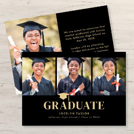 Modern Graduate Elegant Black 4 Photo Graduation Meddelande