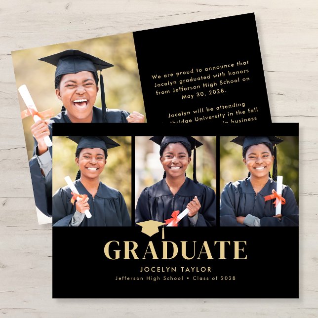 Modern Graduate Elegant Black 4 Photo Graduation Meddelande (Skapare uppladdad)