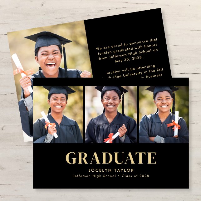 Modern Graduate Elegant Black 4 Photo Graduation Meddelande (Skapare uppladdad)