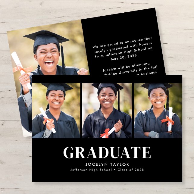Modern Graduate Elegant Black 4 Photo Graduation Meddelande (Skapare uppladdad)