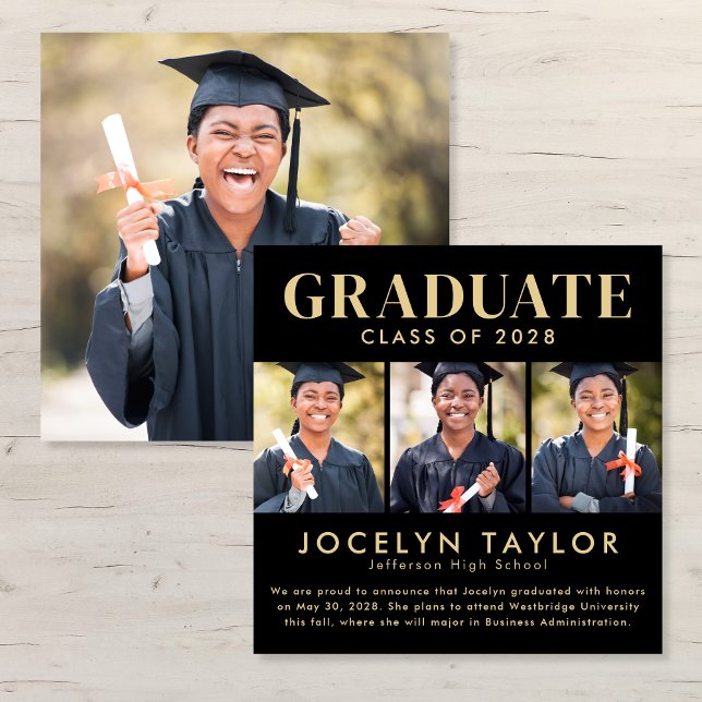 Modern Graduate Elegant Black 4 Photo Graduation Meddelande (Skapare uppladdad)