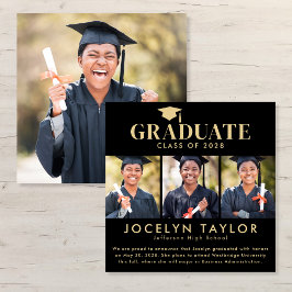 Modern Graduate Elegant Black 4 Photo Graduation Meddelande