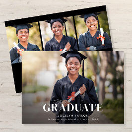Modern Graduate Elegant Black 4 Photo Graduation Meddelande