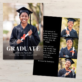 Modern Graduate Elegant Black 4 Photo Graduation Meddelande
