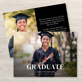 Modern Graduate Elegant Black Two Photo Graduation Meddelande