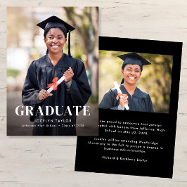 Modern Graduate Elegant Black Two Photo Graduation Meddelande