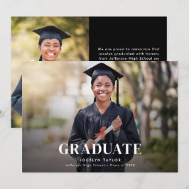 Modern Graduate Elegant Black Two Photo Graduation Meddelande