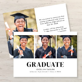 Modern Graduate Elegant White 4 Photo Graduation Meddelande