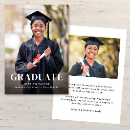 Modern Graduate Elegant White Two Photo Graduation Meddelande