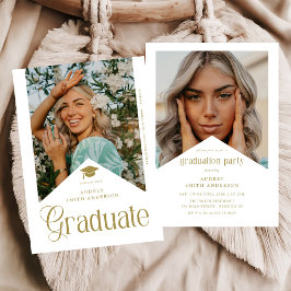 Modern Graduate Photo Graduation Party Gold Inbjudningar