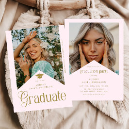 Modern Graduate Photo Graduation Party Pink Gold Inbjudningar