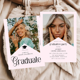 Modern Graduate Photo Graduation Party Ribbon Pink Inbjudningar