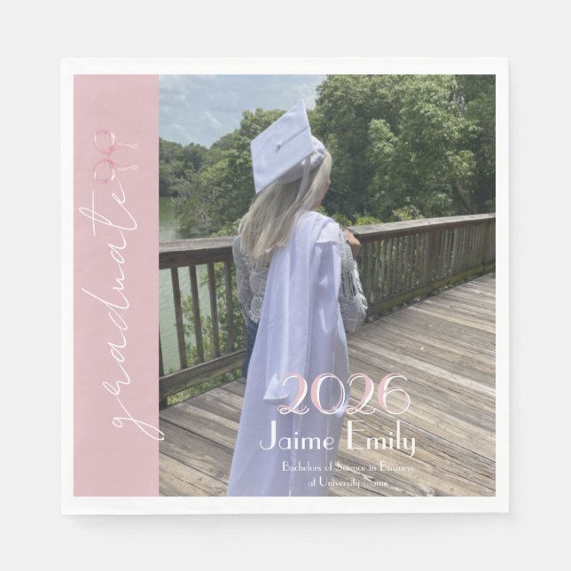 Modern Graduation 2026 Light Pink Bow Photo Pappersservett (Framsidan)