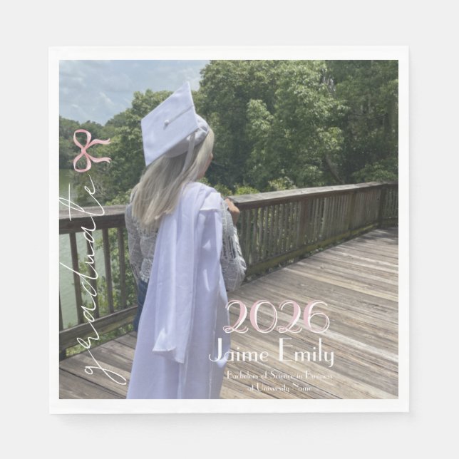 Modern Graduation 2026 Pink Bow Photo Pappersservett (Framsidan)