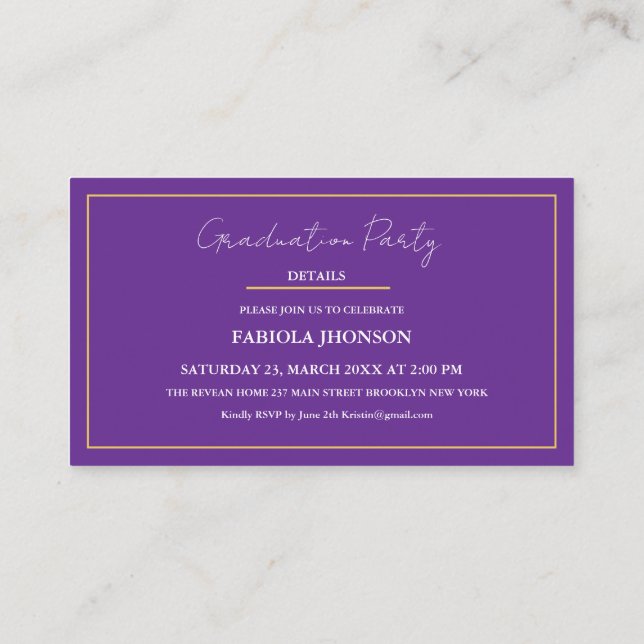 Modern Graduation Name Card Insert Gold Frame Tilläggskort (Baksida)