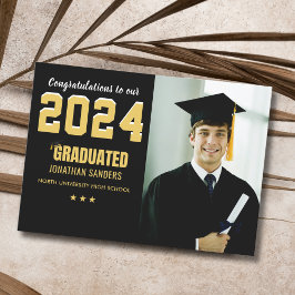 Modern Graduation Party with 1 Photo in Black  Inbjudningar