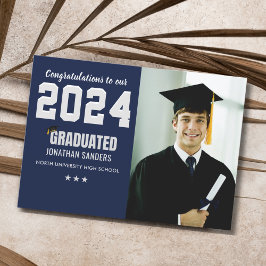 Modern Graduation Party with 1 Photo in Blue Inbjudningar