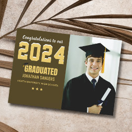 Modern Graduation Party with 1 Photo in Brown Inbjudningar