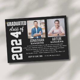 Modern Graduation Party with 2 Photos in Black Inbjudningar