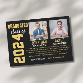 Modern Graduation Party with 2 Photos in Black Inbjudningar